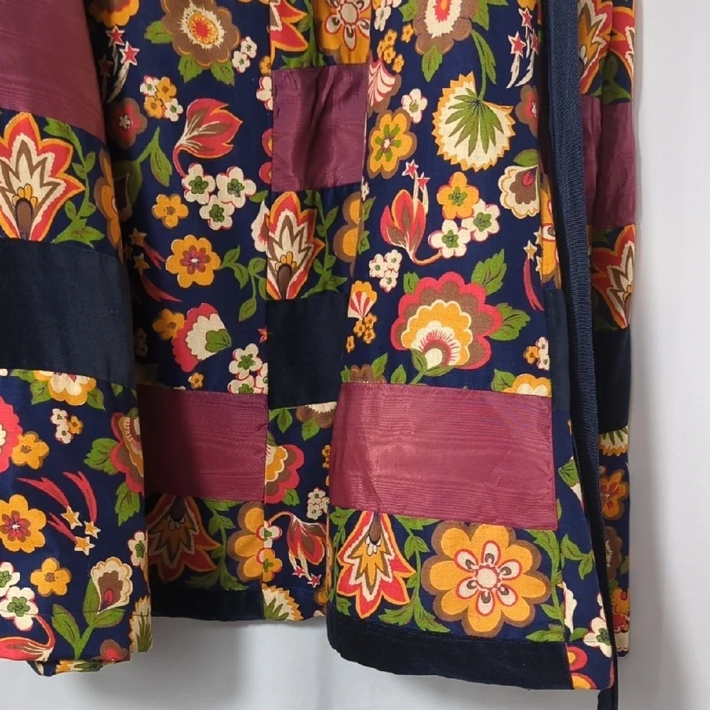 Vintage 70s‎ Velvet Patchwork Wrap Maxi Skirt Bohemian Hippie Florals Festival